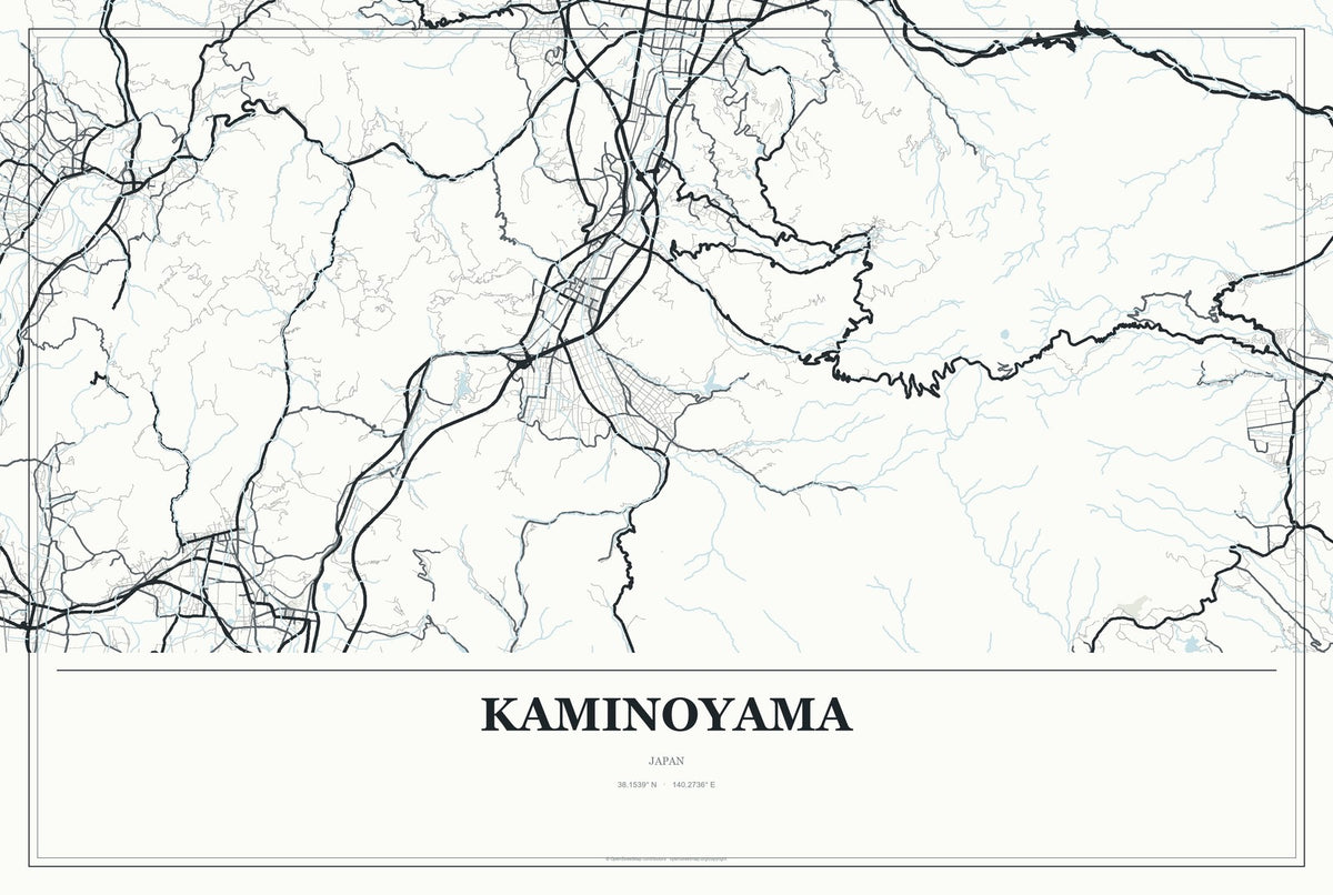 Kaminoyama, Japan City Map Aluminum Sign in Gallery Air style