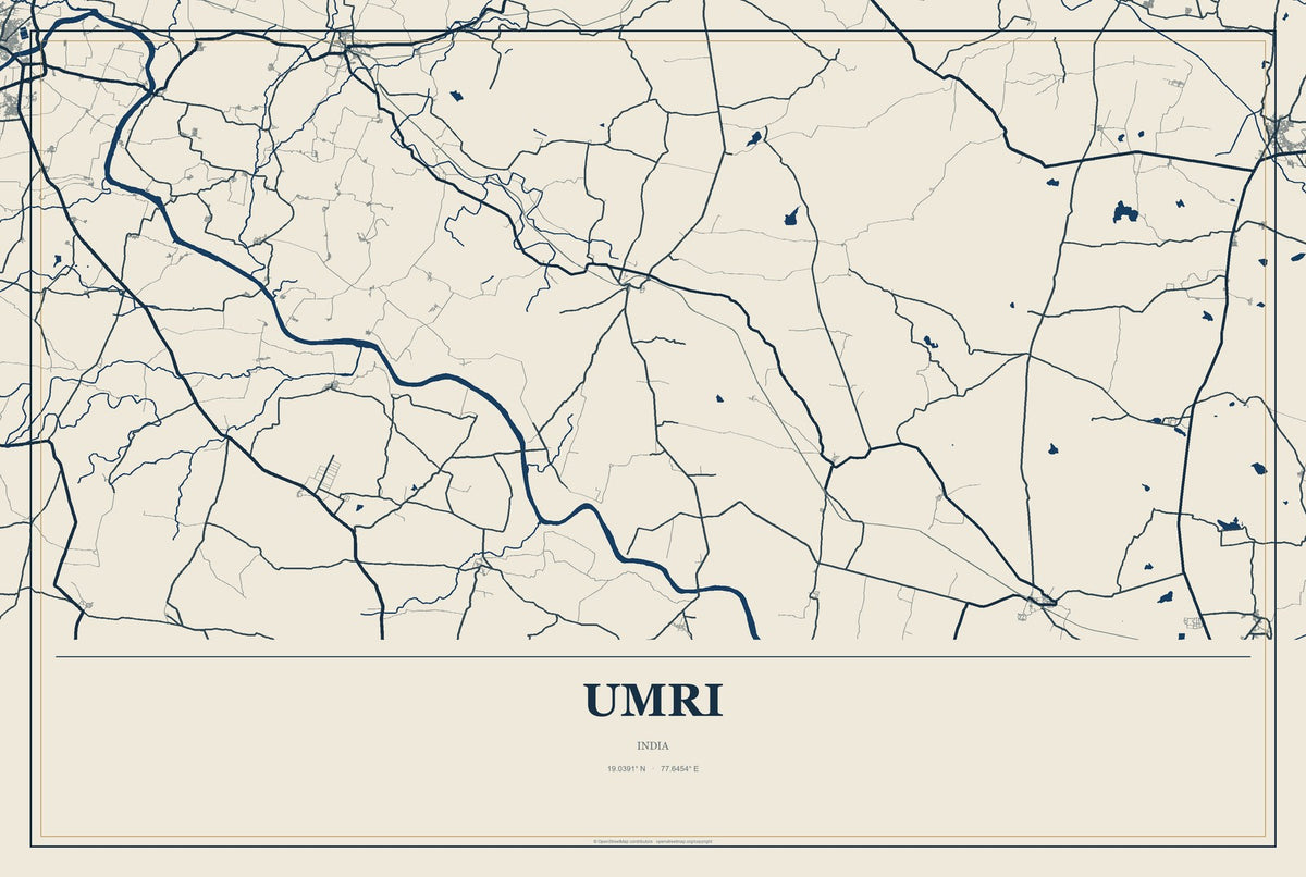 Umri, India City Map Aluminum Sign in Coastal Cutout style