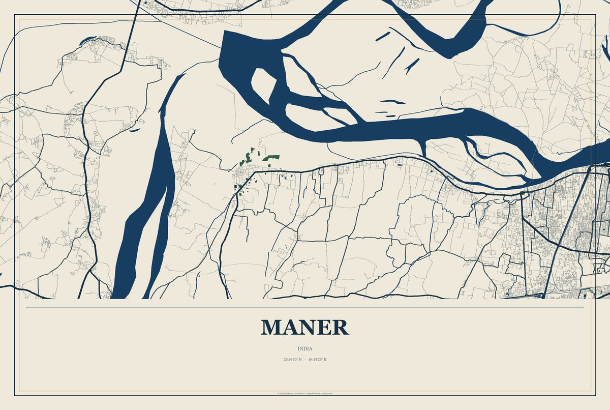 Maner, India City Map Aluminum Sign in Coastal Cutout style