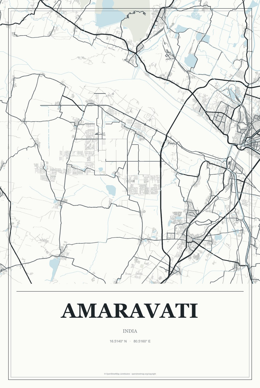 Amaravati, India City Map Aluminum Sign in Gallery Air style