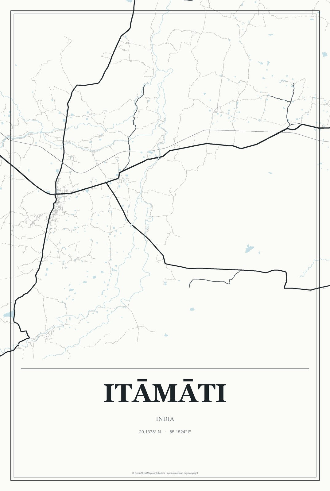 Itāmāti, India City Map Aluminum Sign in Gallery Air style