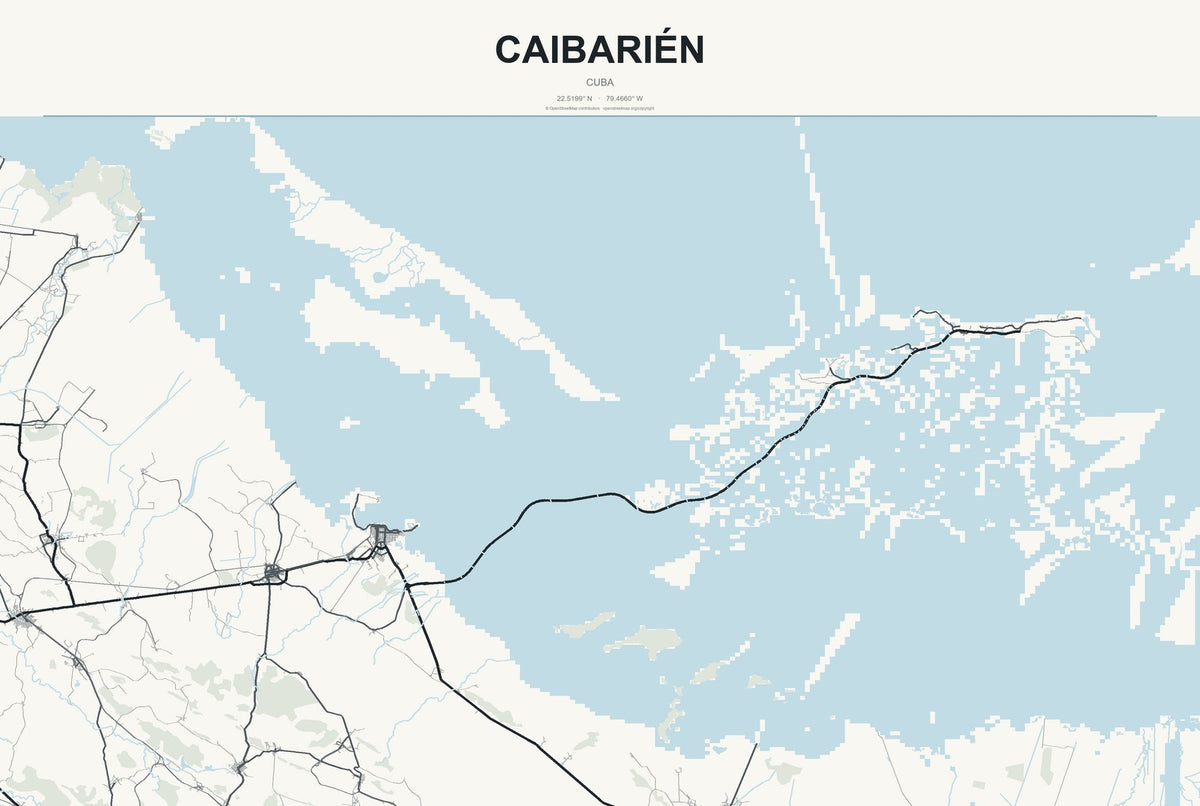 Caibarién, Cuba City Map Aluminum Sign in Headline Atlas style