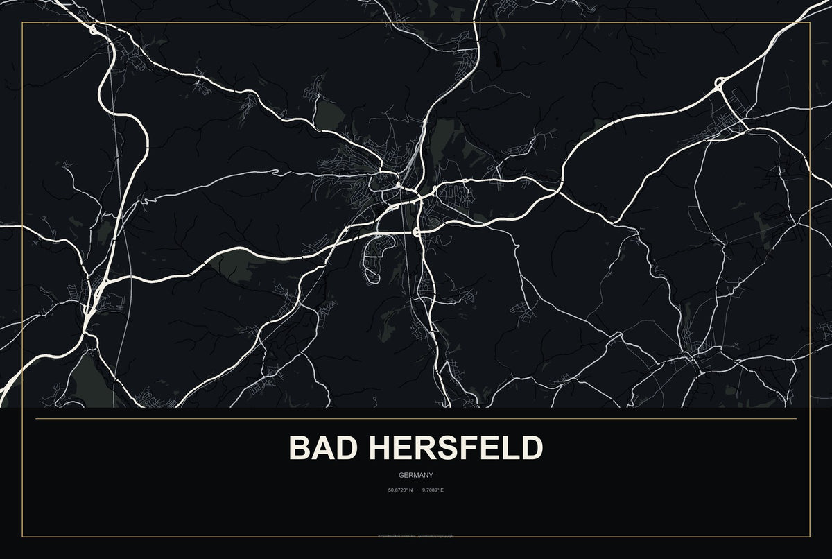 Bad Hersfeld, Germany City Map Aluminum Sign in Metropolitan Noir style