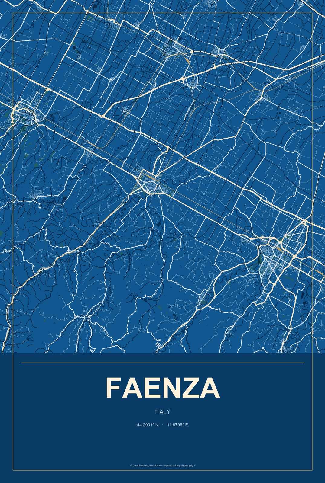 Faenza, Italy City Map Aluminum Sign in Harbor Cobalt style
