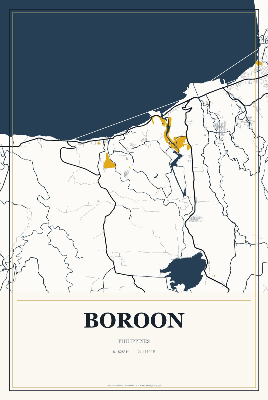 Boroon, Philippines City Map Aluminum Sign in Citrine Modern style