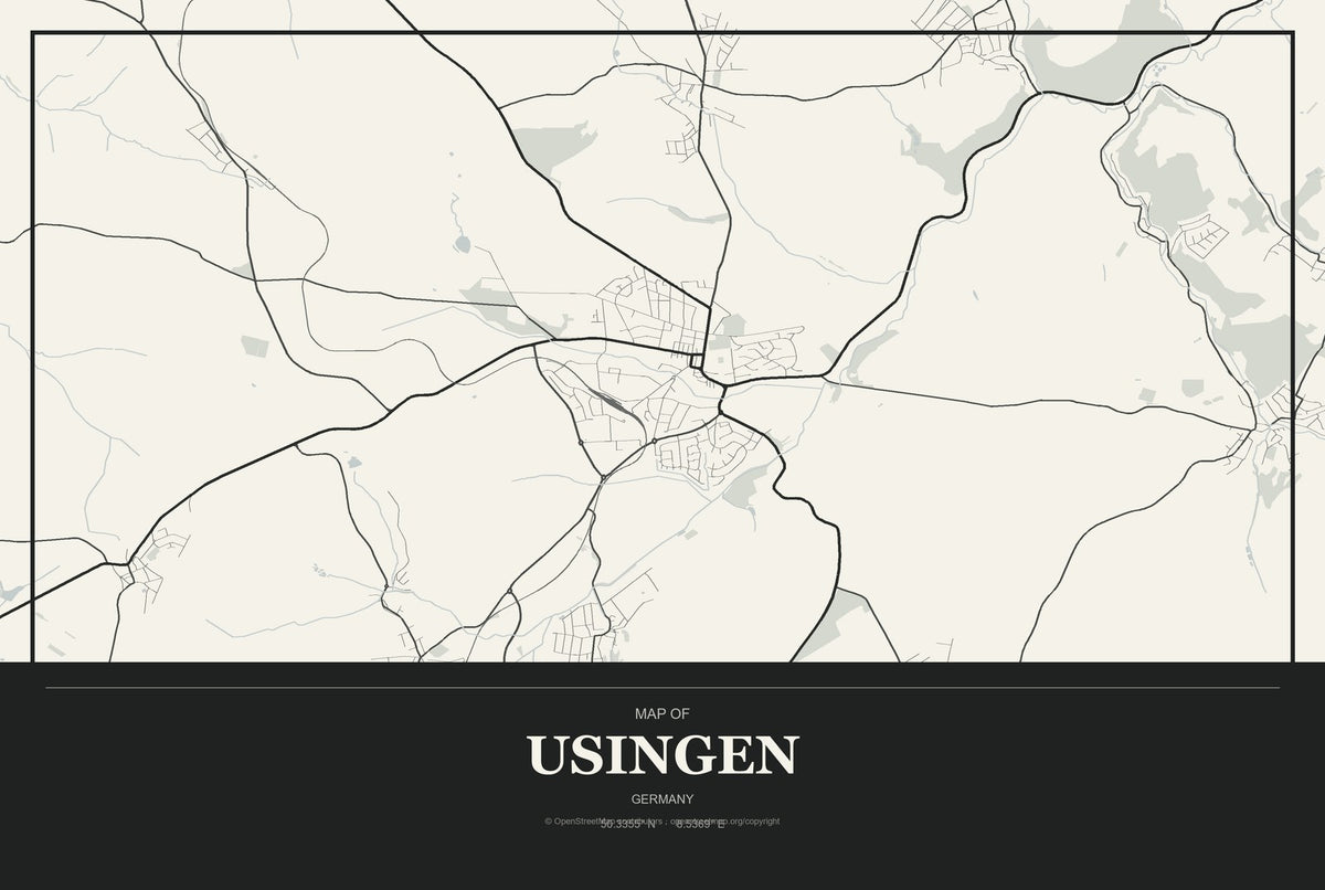 Usingen, Germany City Map Aluminum Sign in Museum Plaque style