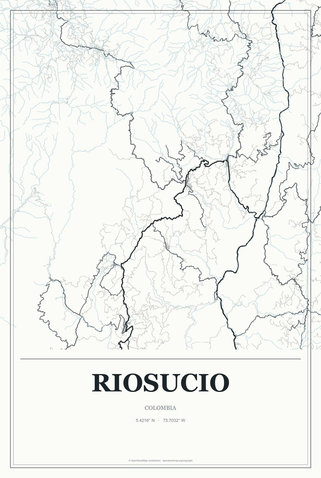 Riosucio, Colombia City Map Aluminum Sign in Gallery Air style