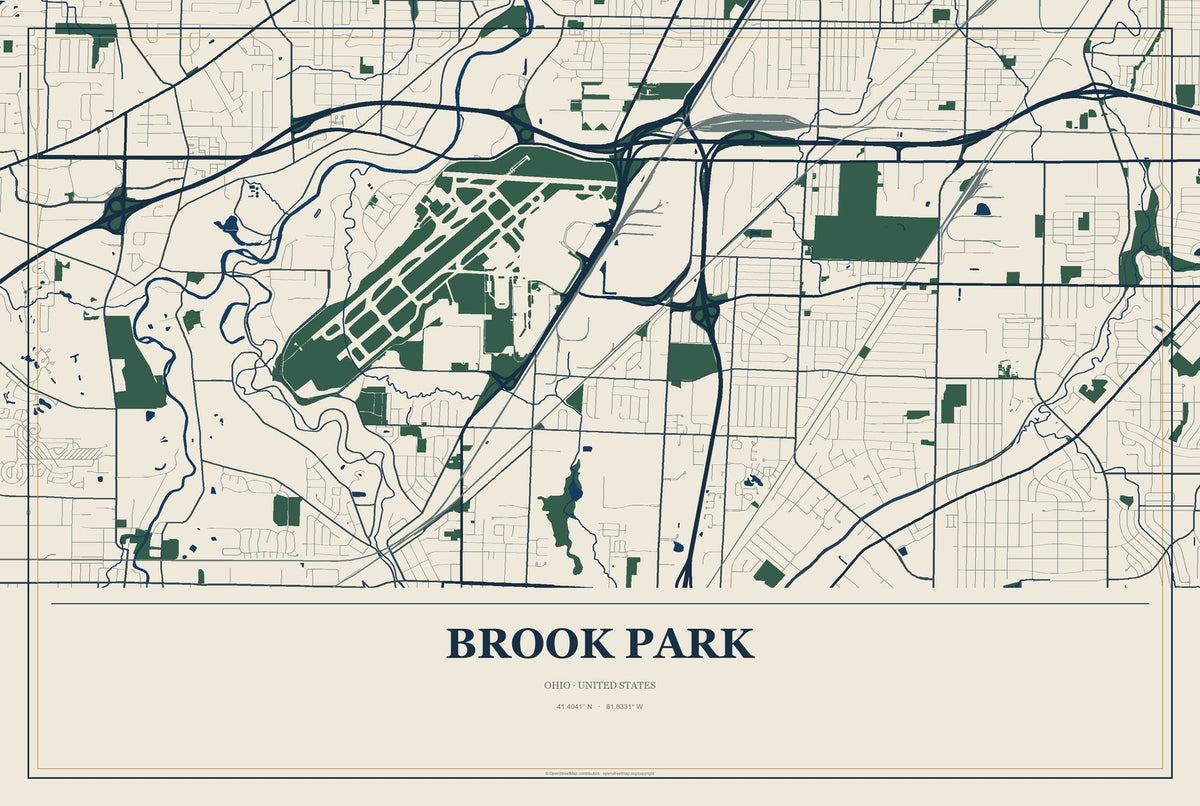 Brook Park, Ohio City Map Aluminum Sign in Coastal Cutout style