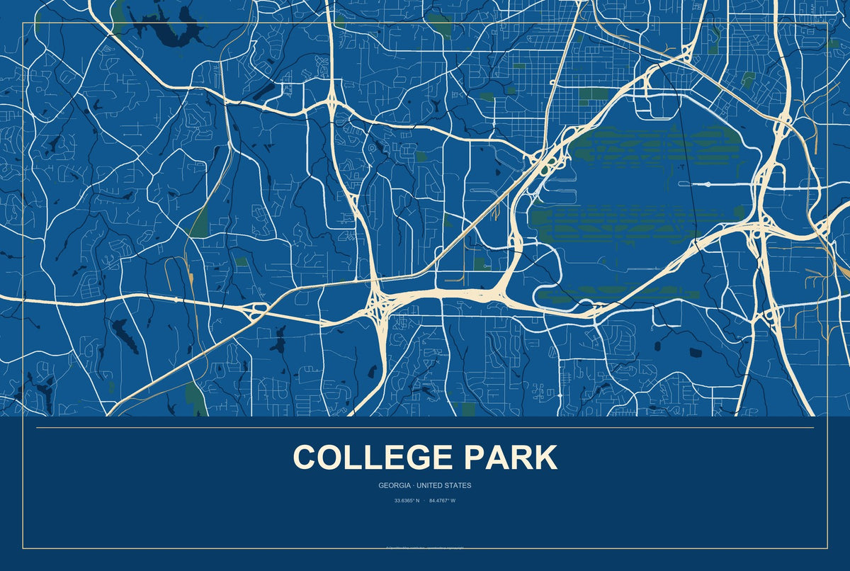 College Park, Georgia City Map Aluminum Sign in Harbor Cobalt style