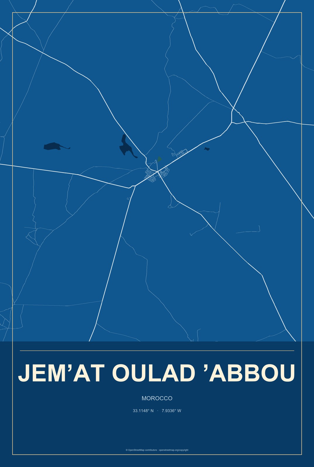 Jem’at Oulad ’Abbou, Morocco City Map Aluminum Sign in Harbor Cobalt style