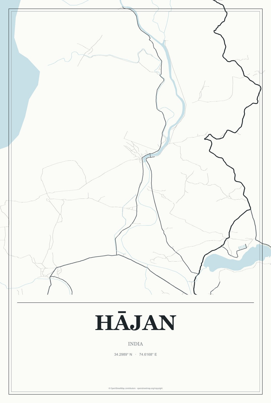 Hājan, India City Map Aluminum Sign in Gallery Air style