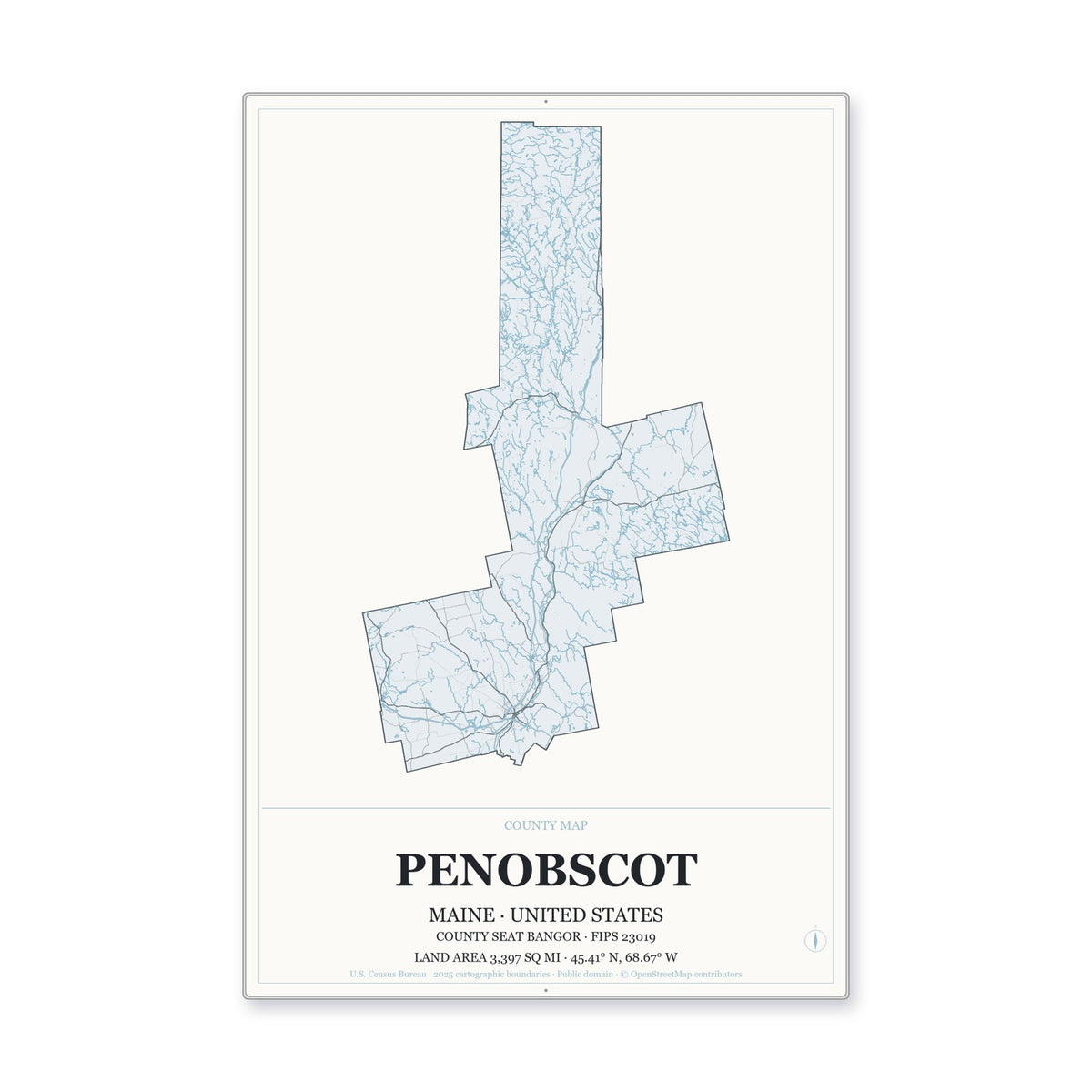 Penobscot County, Maine Map Aluminum Sign in Gallery Air style