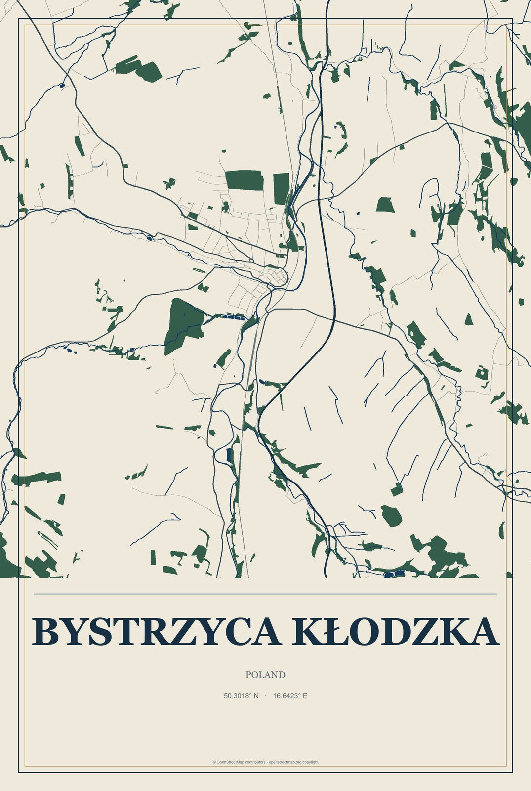 Bystrzyca Kłodzka, Poland City Map Aluminum Sign in Coastal Cutout style