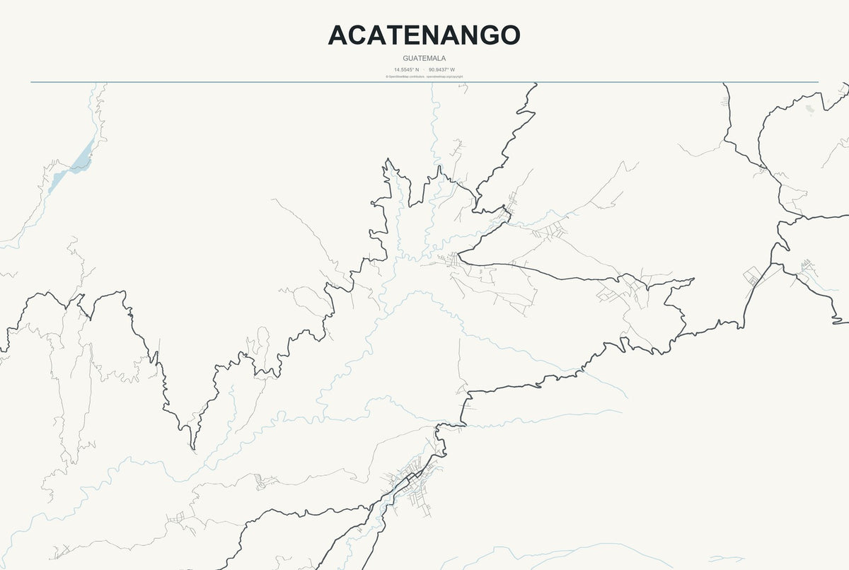 Acatenango, Guatemala City Map Aluminum Sign in Headline Atlas style