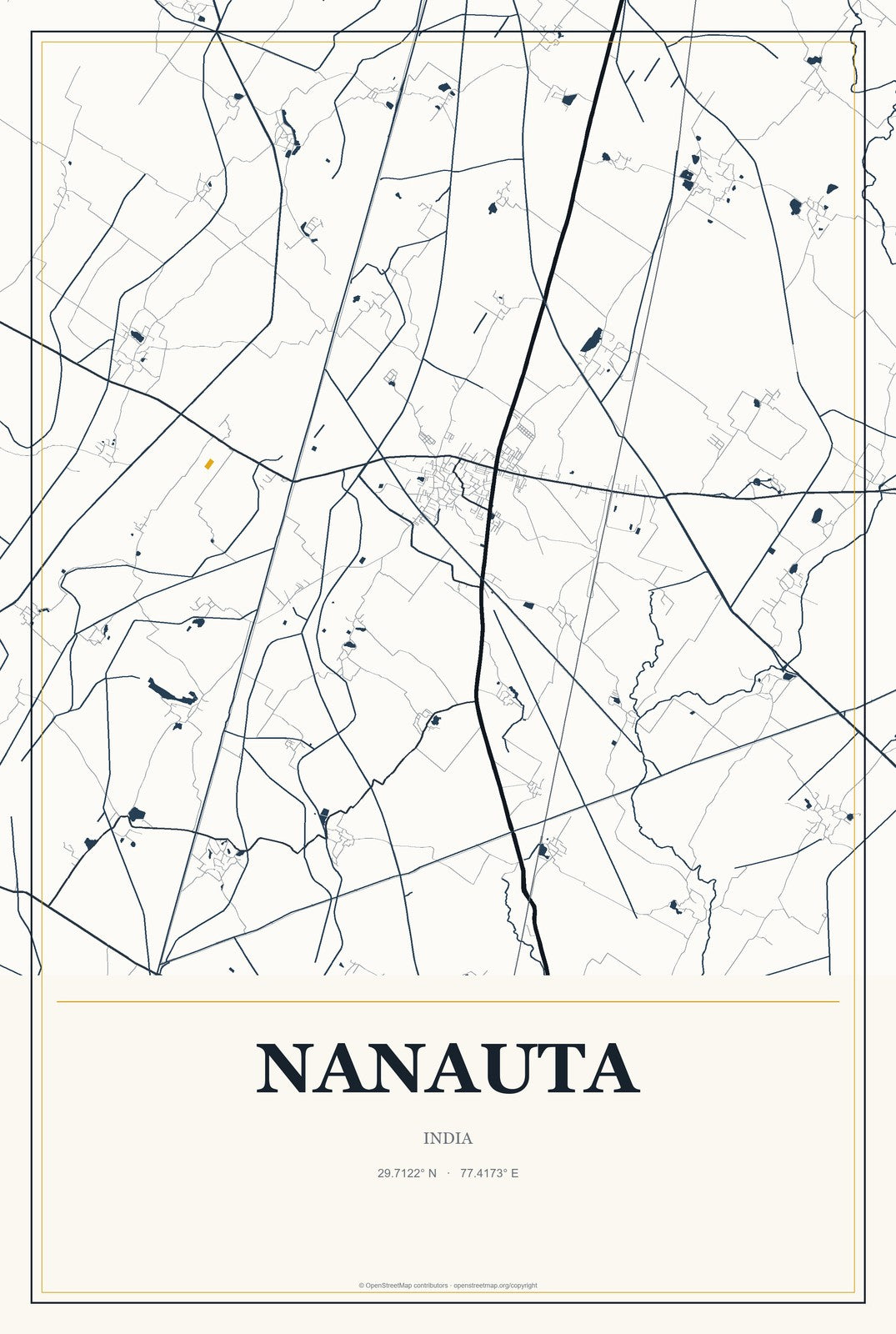 Nanauta, India City Map Aluminum Sign in Citrine Modern style