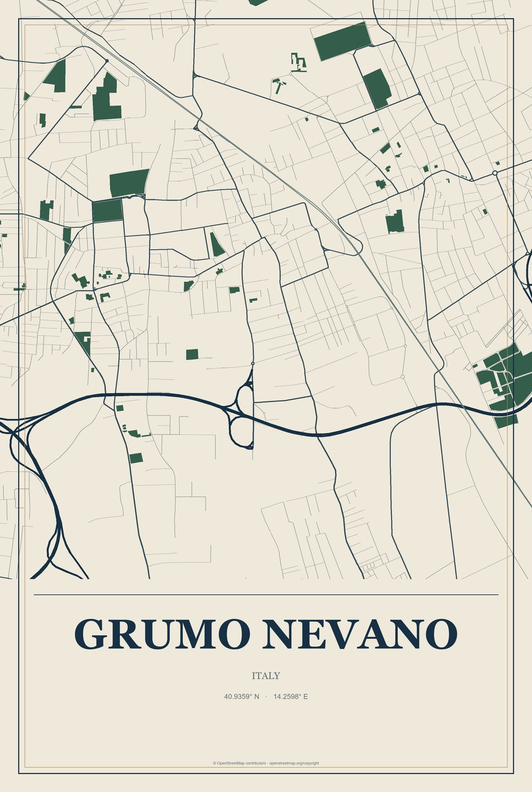 Grumo Nevano, Italy City Map Aluminum Sign in Coastal Cutout style