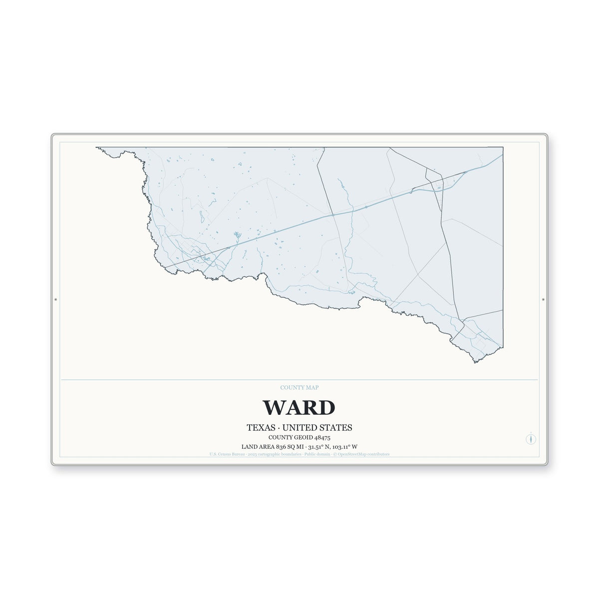 Ward County, Texas Map Aluminum Sign in Gallery Air style