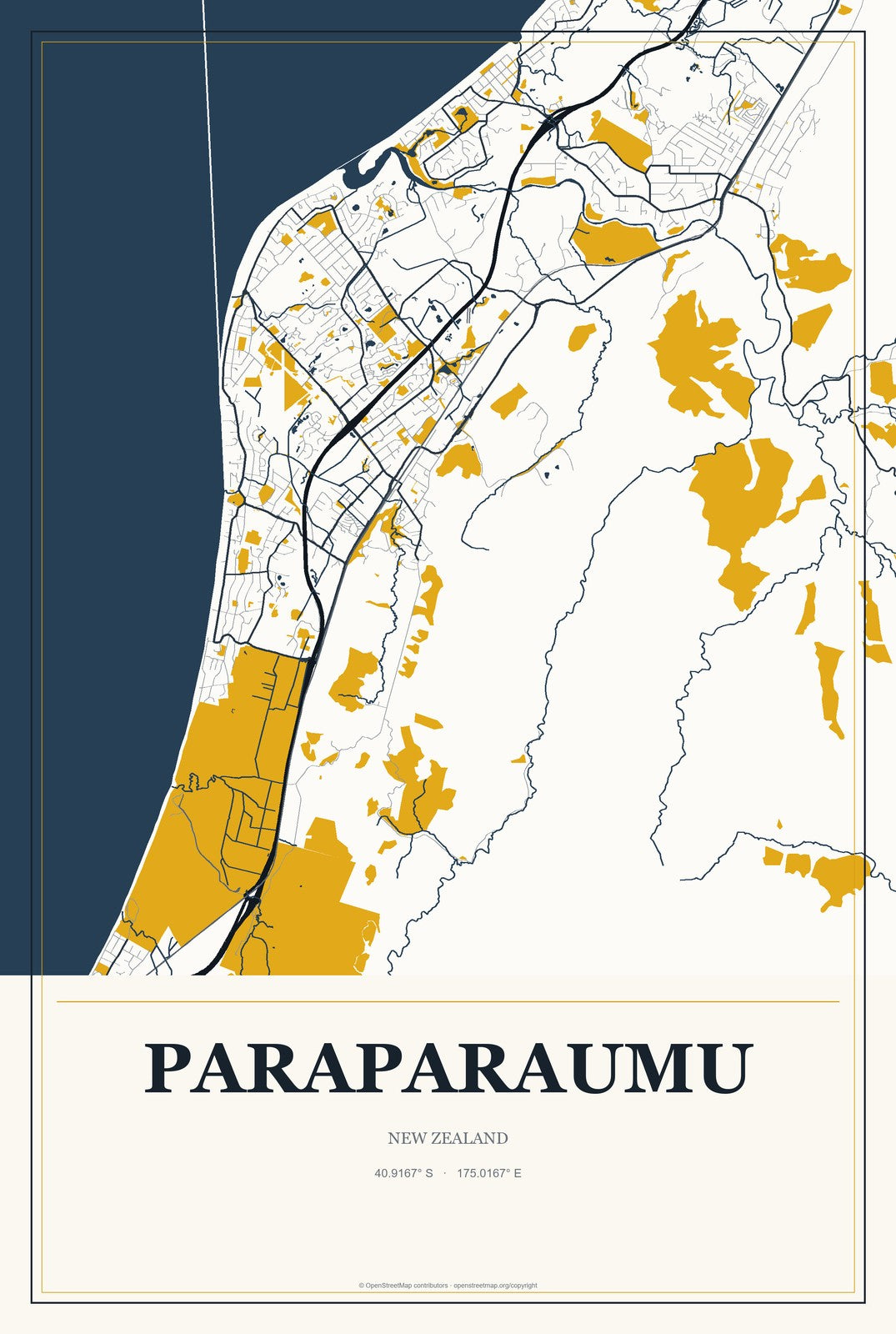 Paraparaumu, New Zealand City Map Aluminum Sign in Citrine Modern style
