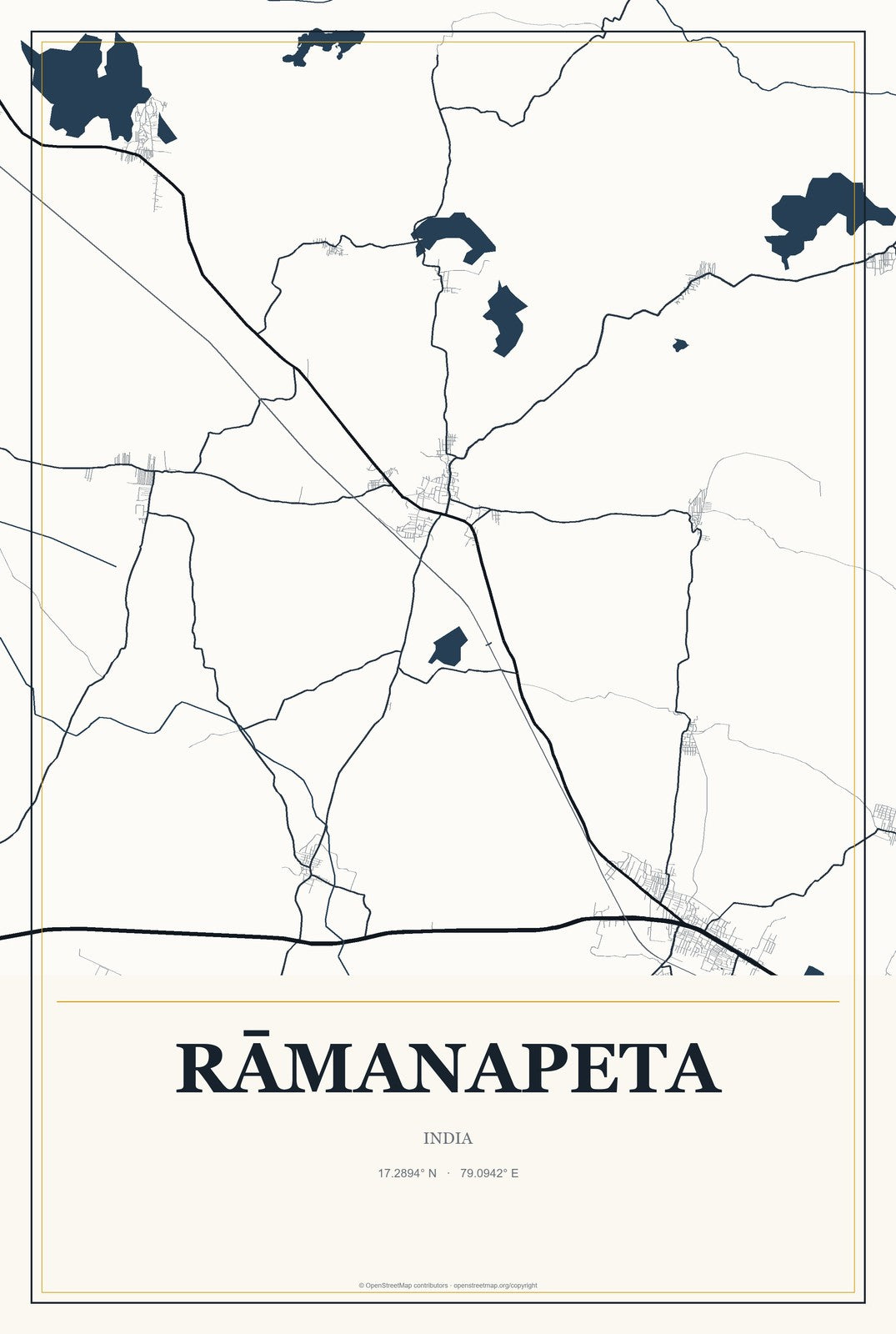Rāmanapeta, India City Map Aluminum Sign in Citrine Modern style