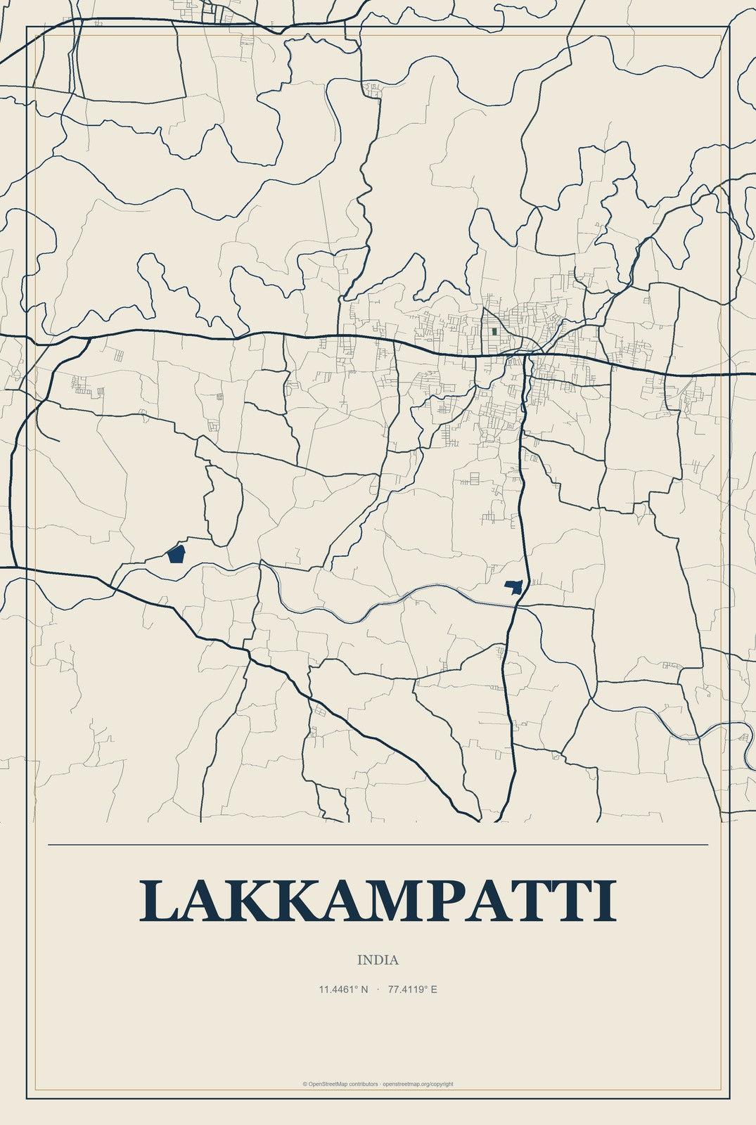 Lakkampatti, India City Map Aluminum Sign in Coastal Cutout style