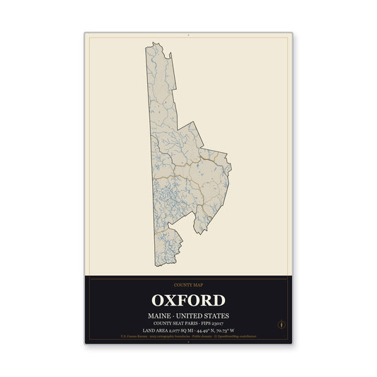 Oxford County, Maine Map Aluminum Sign in Museum Plaque style