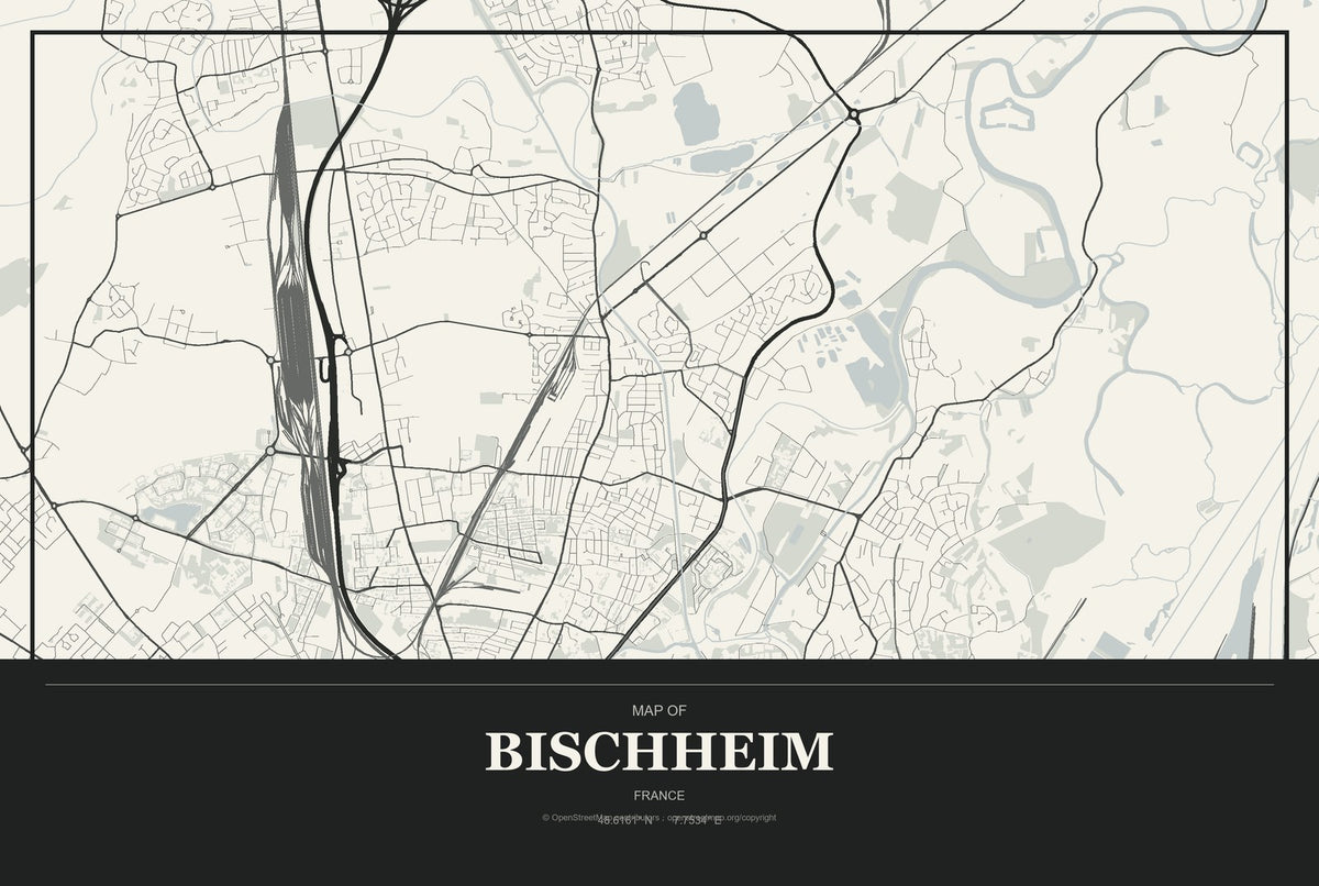 Bischheim, France City Map Aluminum Sign in Museum Plaque style