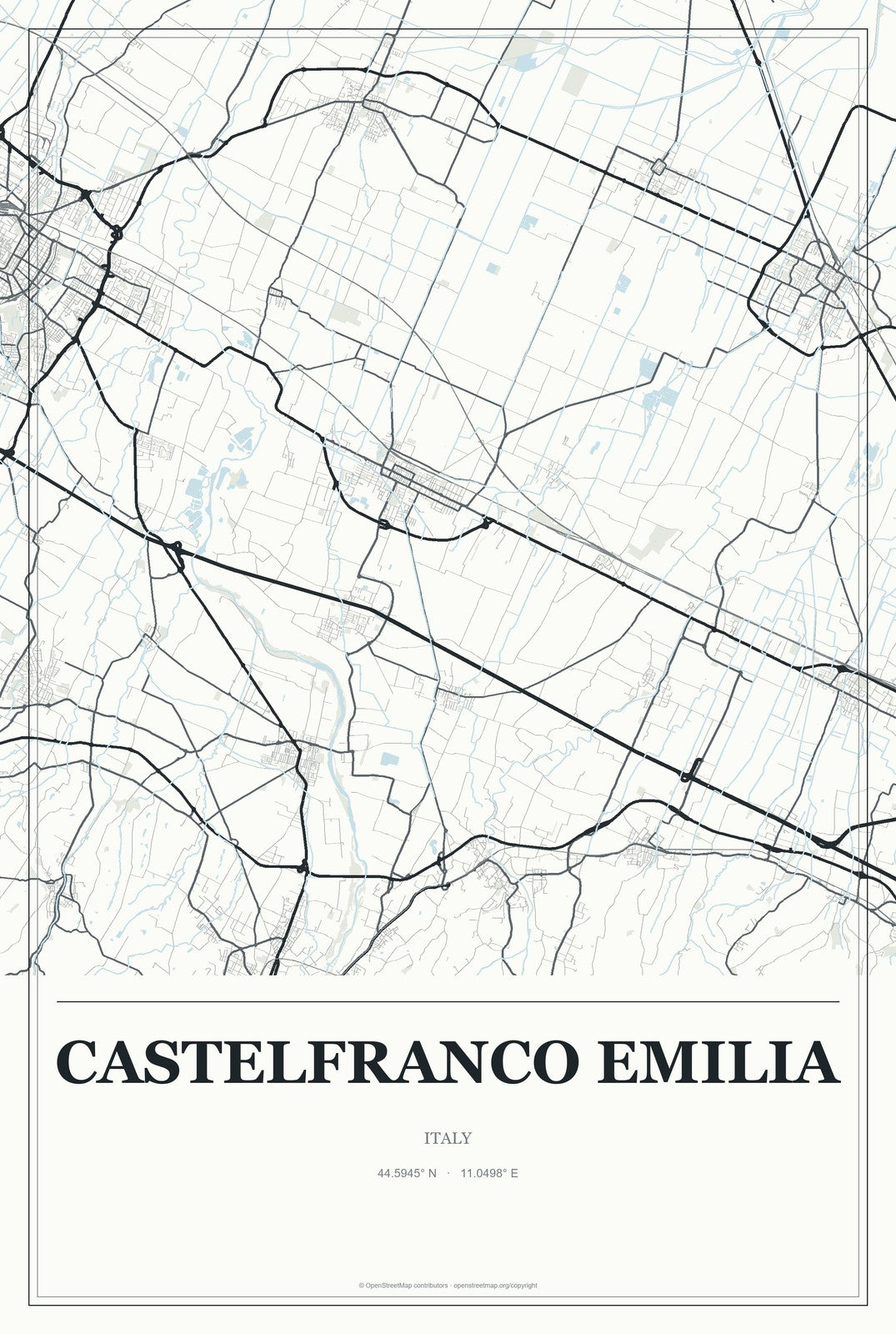 Castelfranco Emilia, Italy City Map Aluminum Sign in Gallery Air style