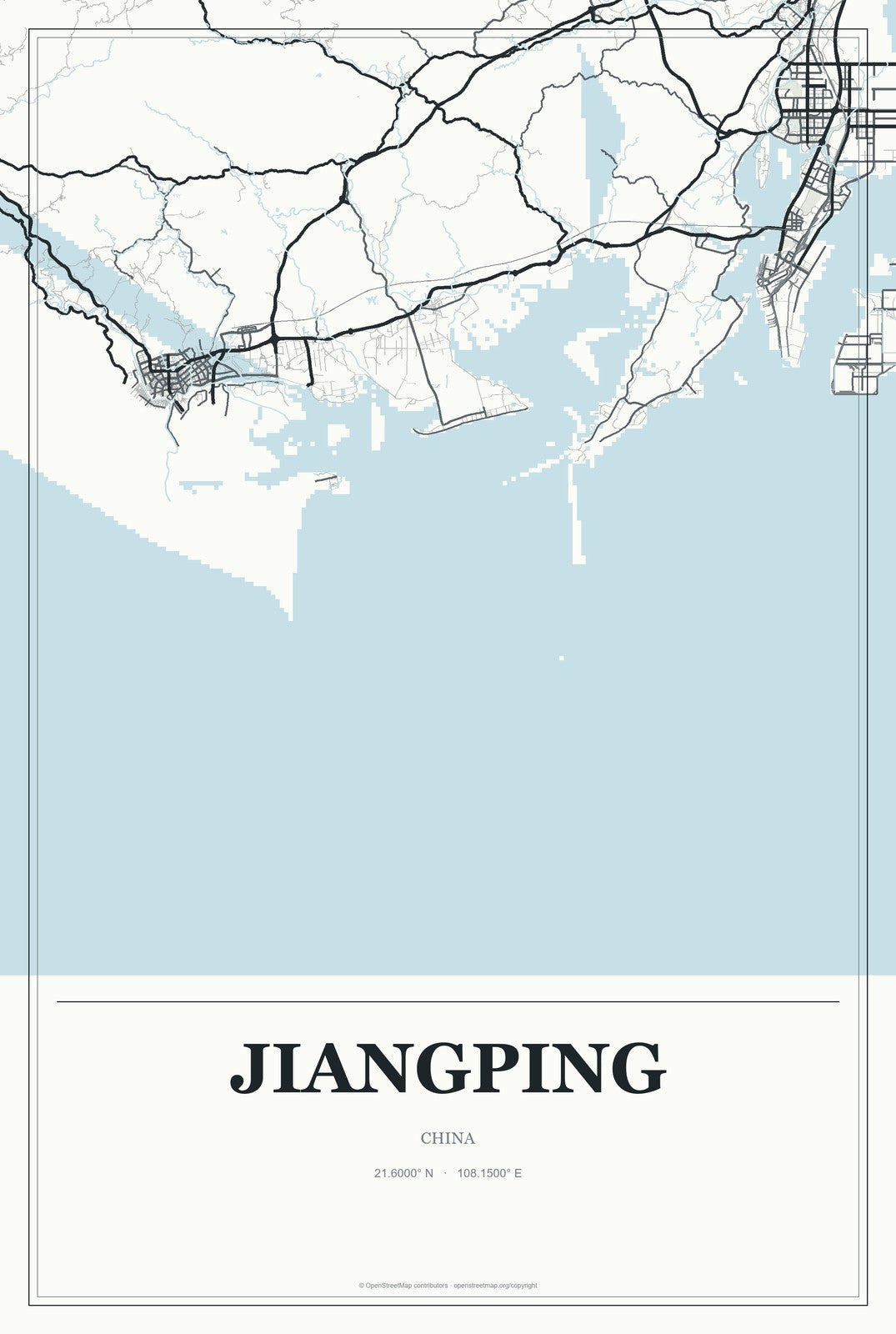 Jiangping, China City Map Aluminum Sign in Gallery Air style