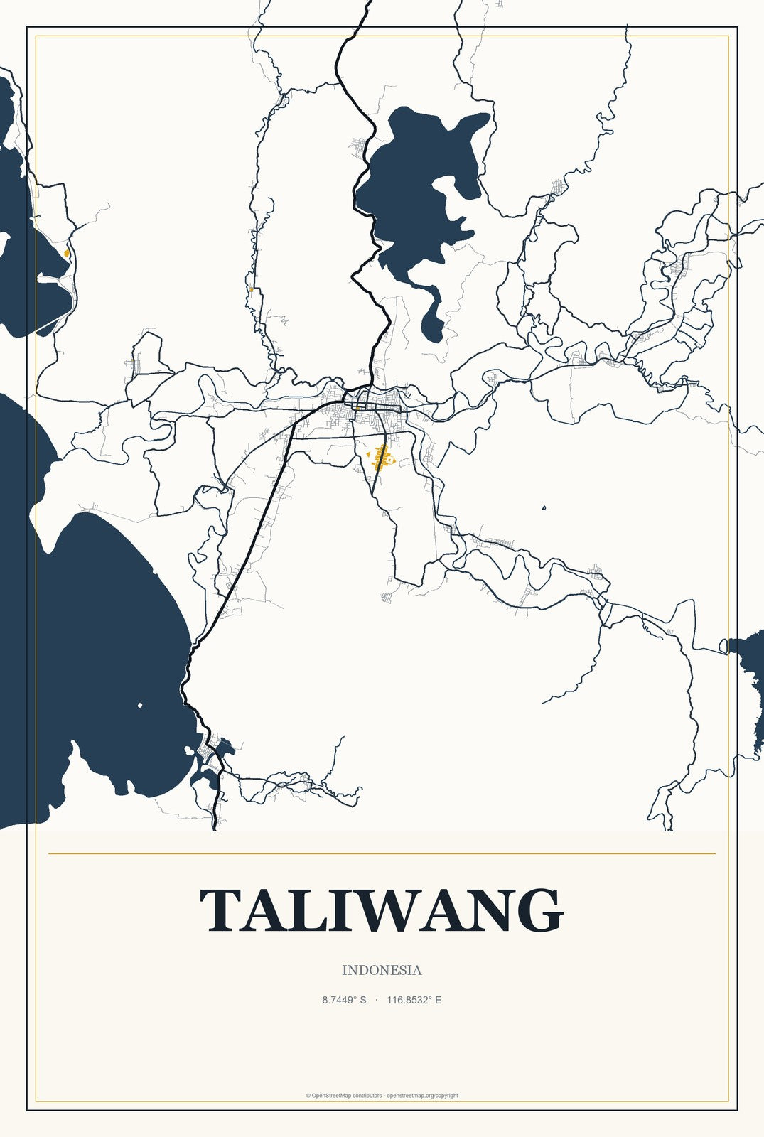 Taliwang, Indonesia City Map Aluminum Sign in Citrine Modern style
