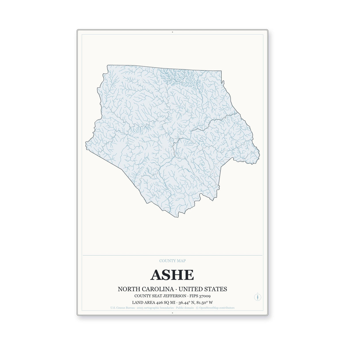 Ashe County, North Carolina Map Aluminum Sign in Gallery Air style