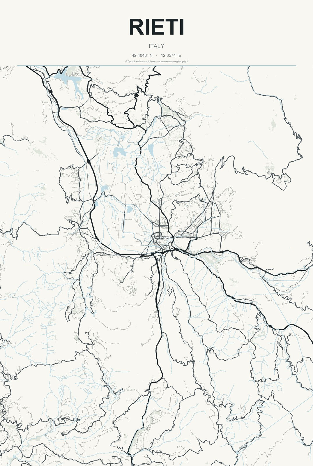 Rieti, Italy City Map Aluminum Sign in Headline Atlas style
