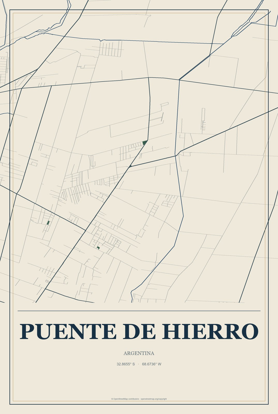 Puente de Hierro, Argentina City Map Aluminum Sign in Coastal Cutout style