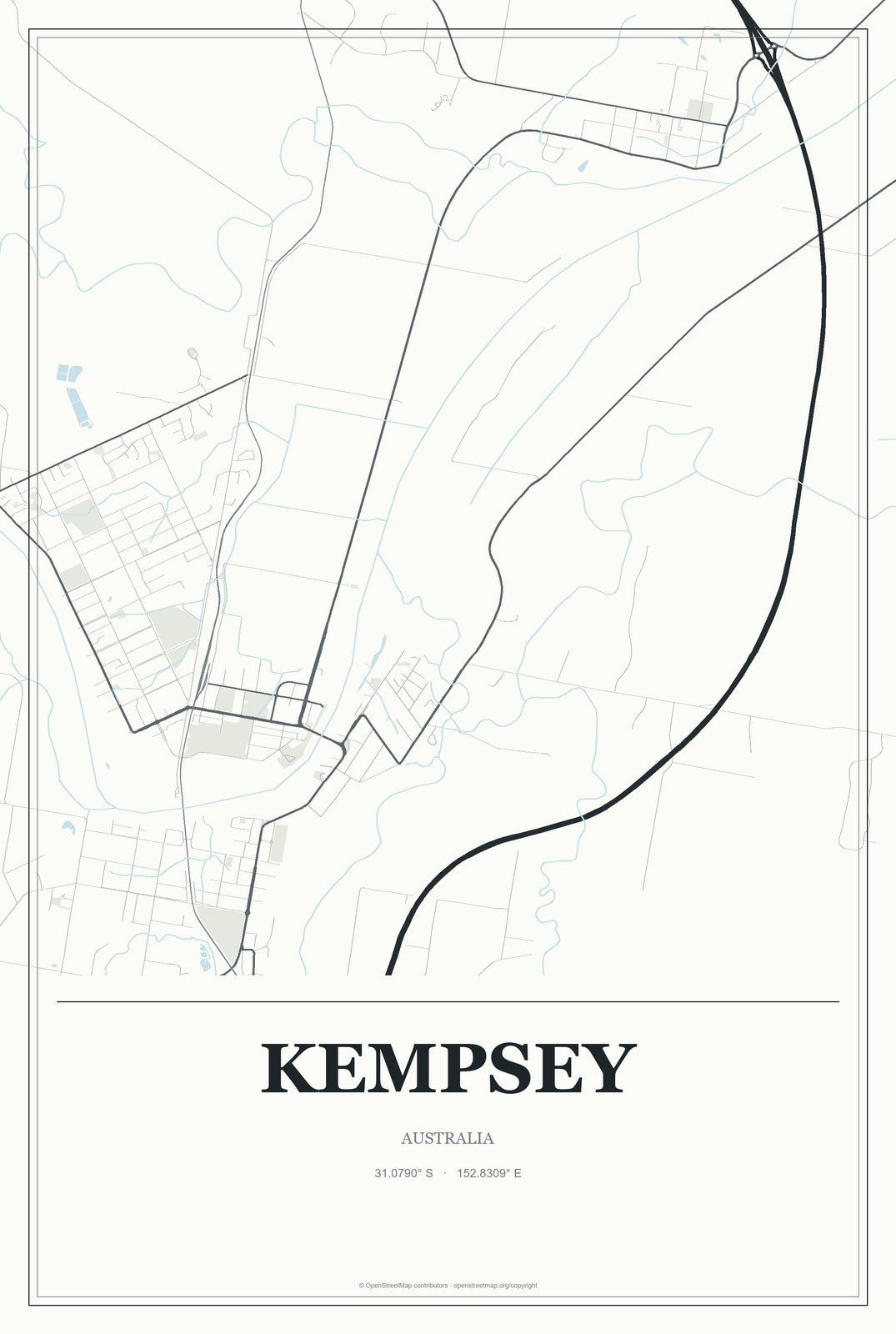 Kempsey, Australia City Map Aluminum Sign in Gallery Air style