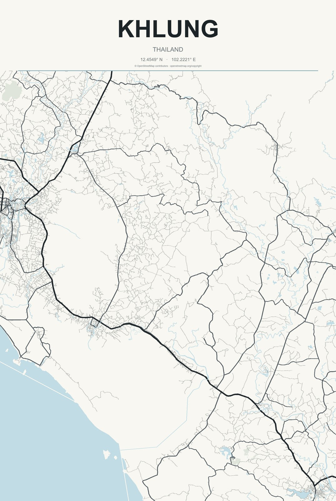 Khlung, Thailand City Map Aluminum Sign in Headline Atlas style