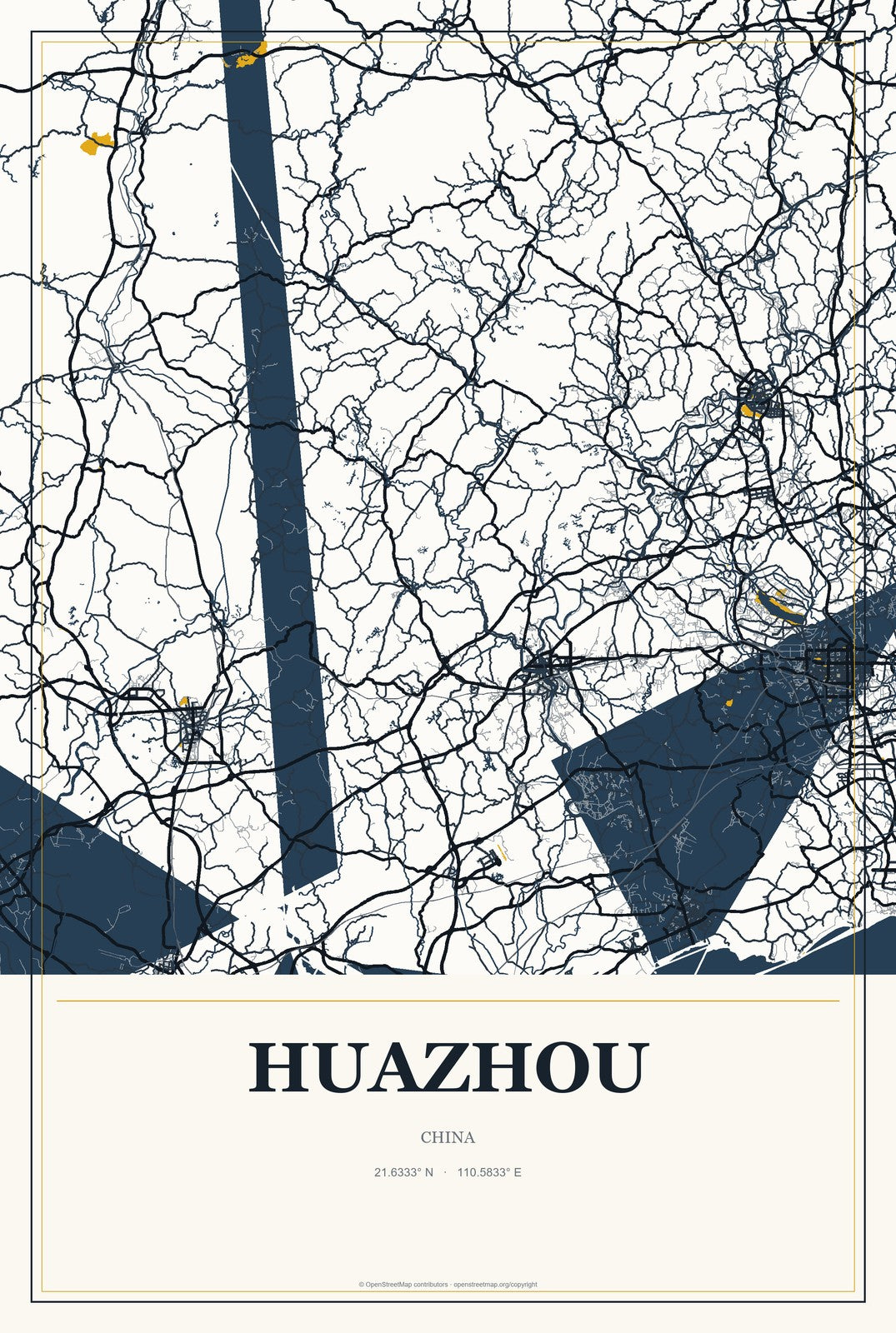 Huazhou, China City Map Aluminum Sign in Citrine Modern style