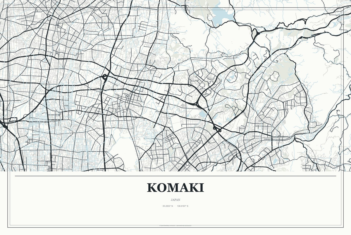 Komaki, Japan City Map Aluminum Sign in Gallery Air style