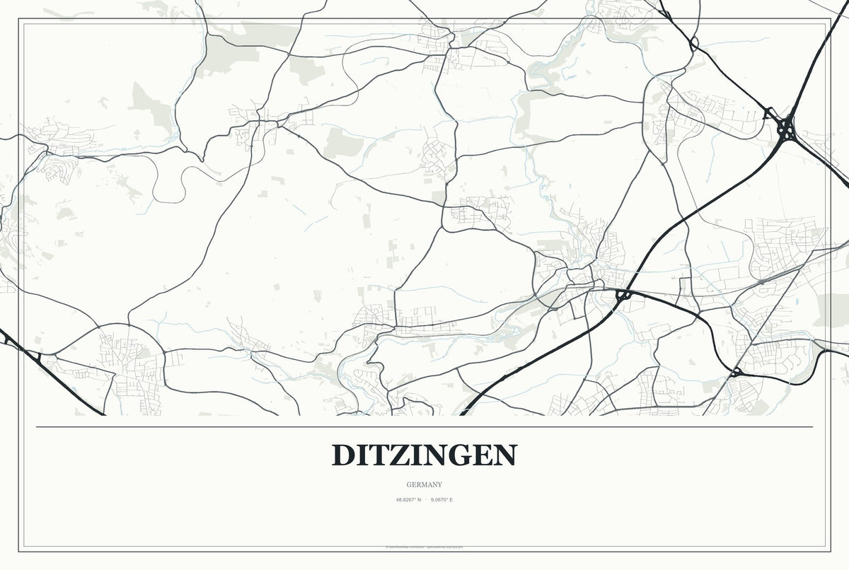 Ditzingen, Germany City Map Aluminum Sign in Gallery Air style