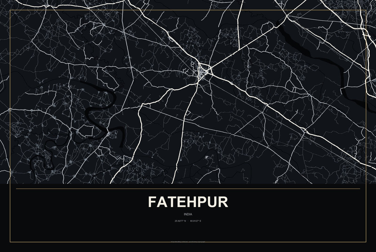 Fatehpur, Uttar Pradesh, India City Map Aluminum Sign in Metropolitan Noir style