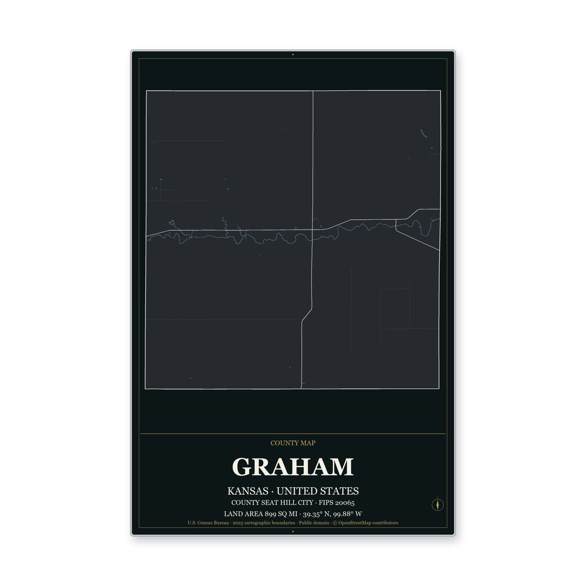 Graham County, Kansas Map Aluminum Sign in Metropolitan Noir style