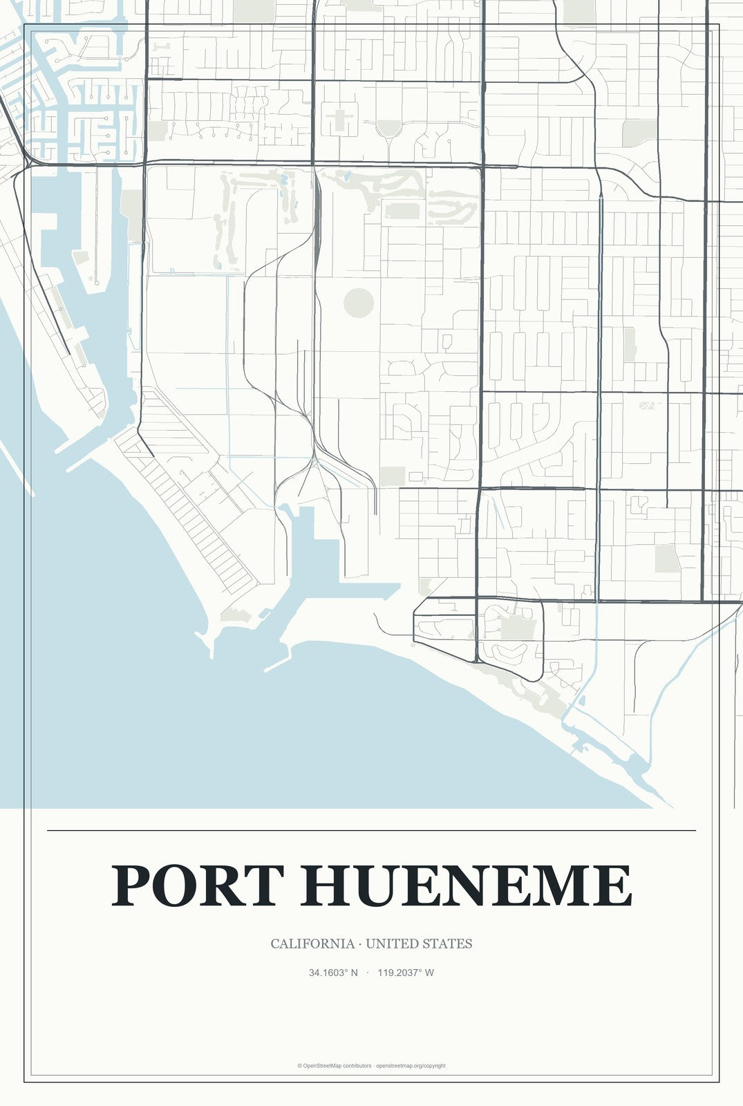 Port Hueneme, California City Map Aluminum Sign in Gallery Air style