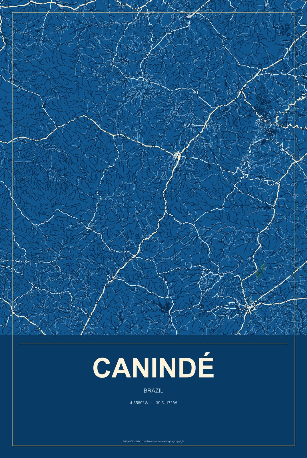 Canindé, Brazil City Map Aluminum Sign in Harbor Cobalt style