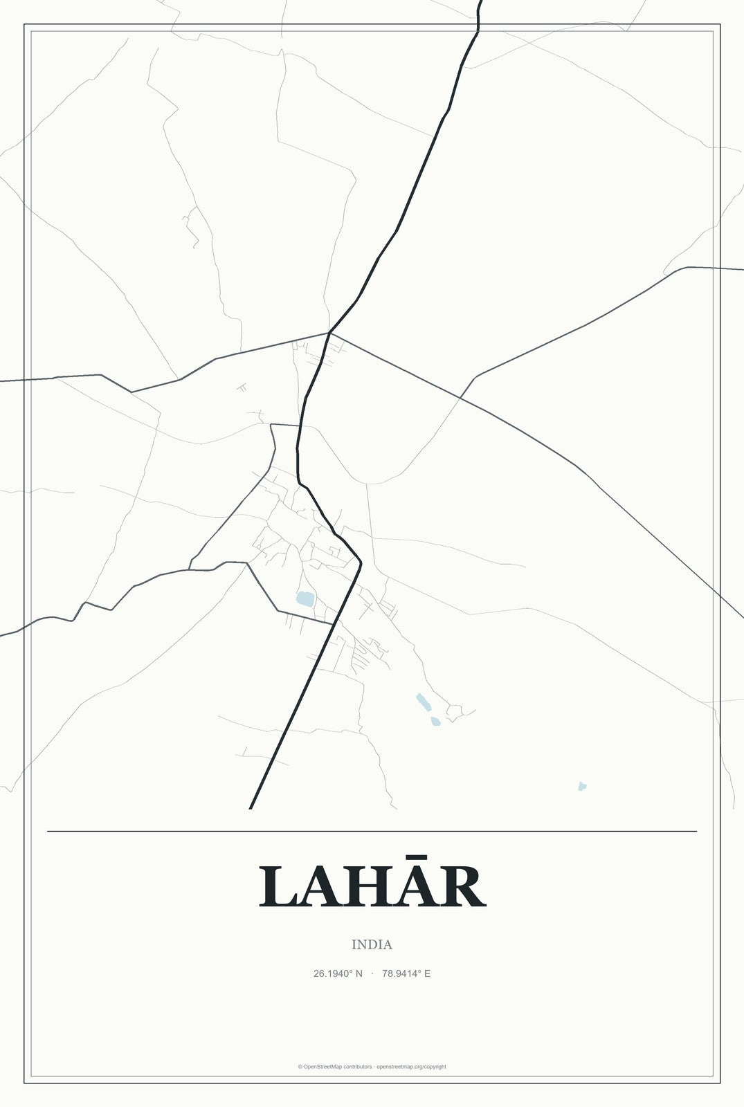 Lahār, India City Map Aluminum Sign in Gallery Air style