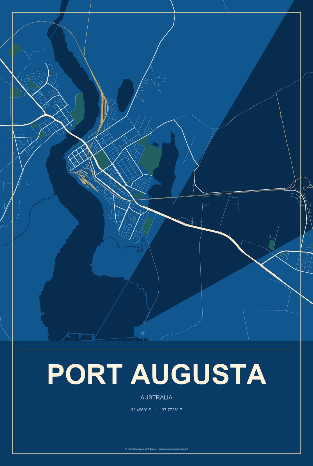 Port Augusta, Australia City Map Aluminum Sign in Harbor Cobalt style