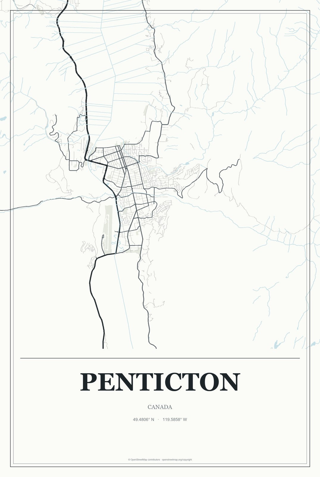 Penticton, Canada City Map Aluminum Sign in Gallery Air style