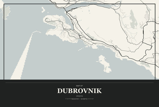 Dubrovnik, Croatia City Map Aluminum Sign in Museum Plaque style