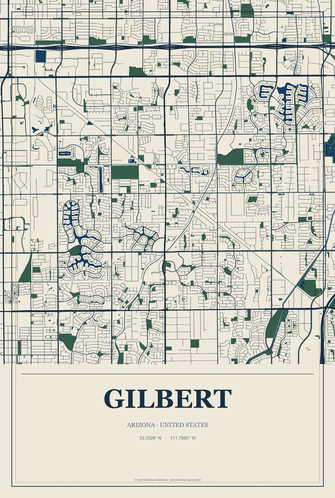 Gilbert, Arizona City Map Aluminum Sign in Coastal Cutout style