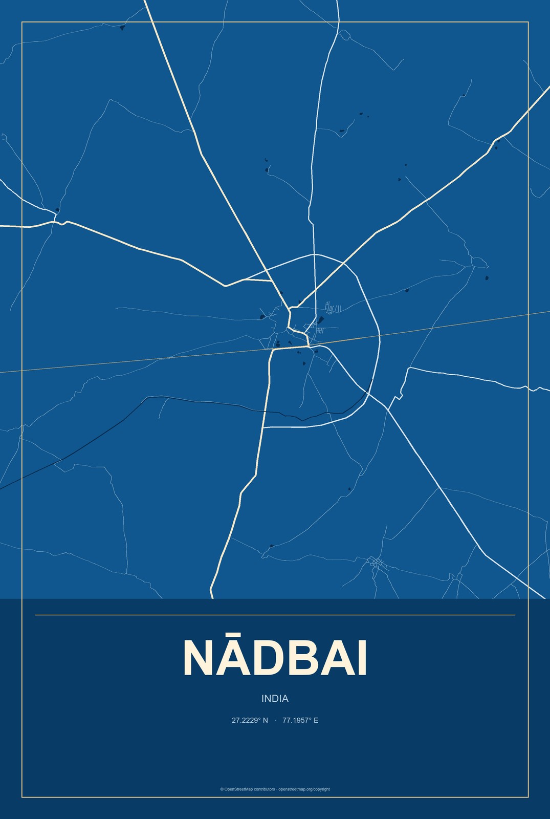 Nādbai, India City Map Aluminum Sign in Harbor Cobalt style
