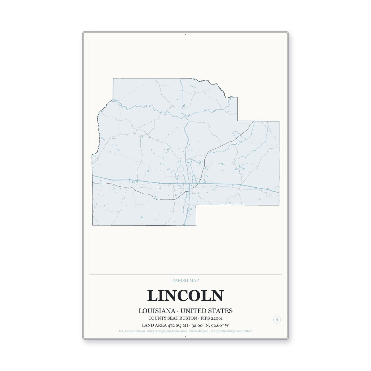 Lincoln Parish, Louisiana Map Aluminum Sign in Gallery Air style