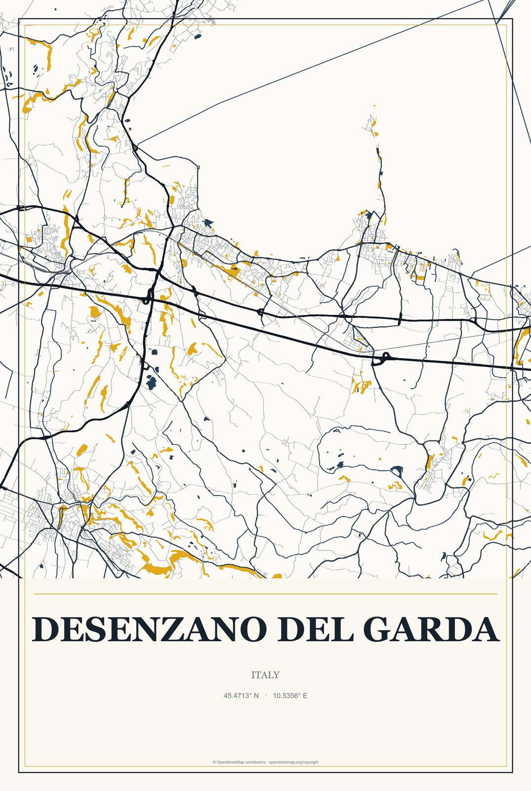 Desenzano del Garda, Italy City Map Aluminum Sign in Citrine Modern style