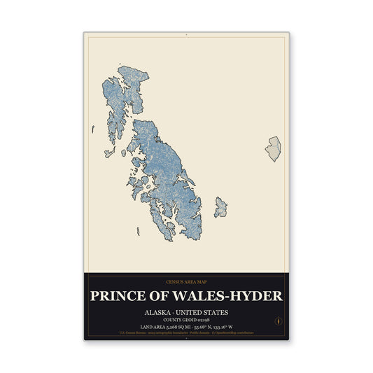Prince of Wales-Hyder Census Area, Alaska Map Aluminum Sign in Museum Plaque style